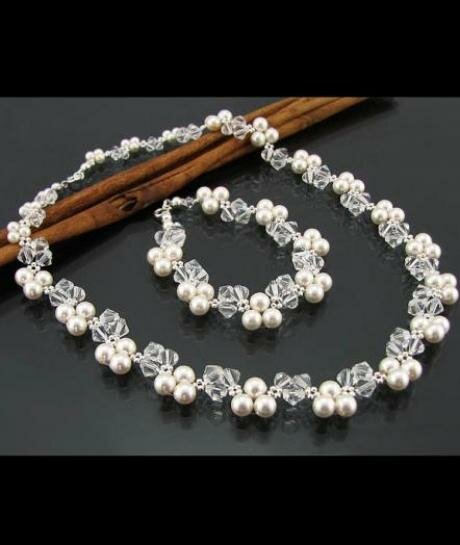 komplet biżuterii ślubnej Swarovski kryształowo - perłowy 845